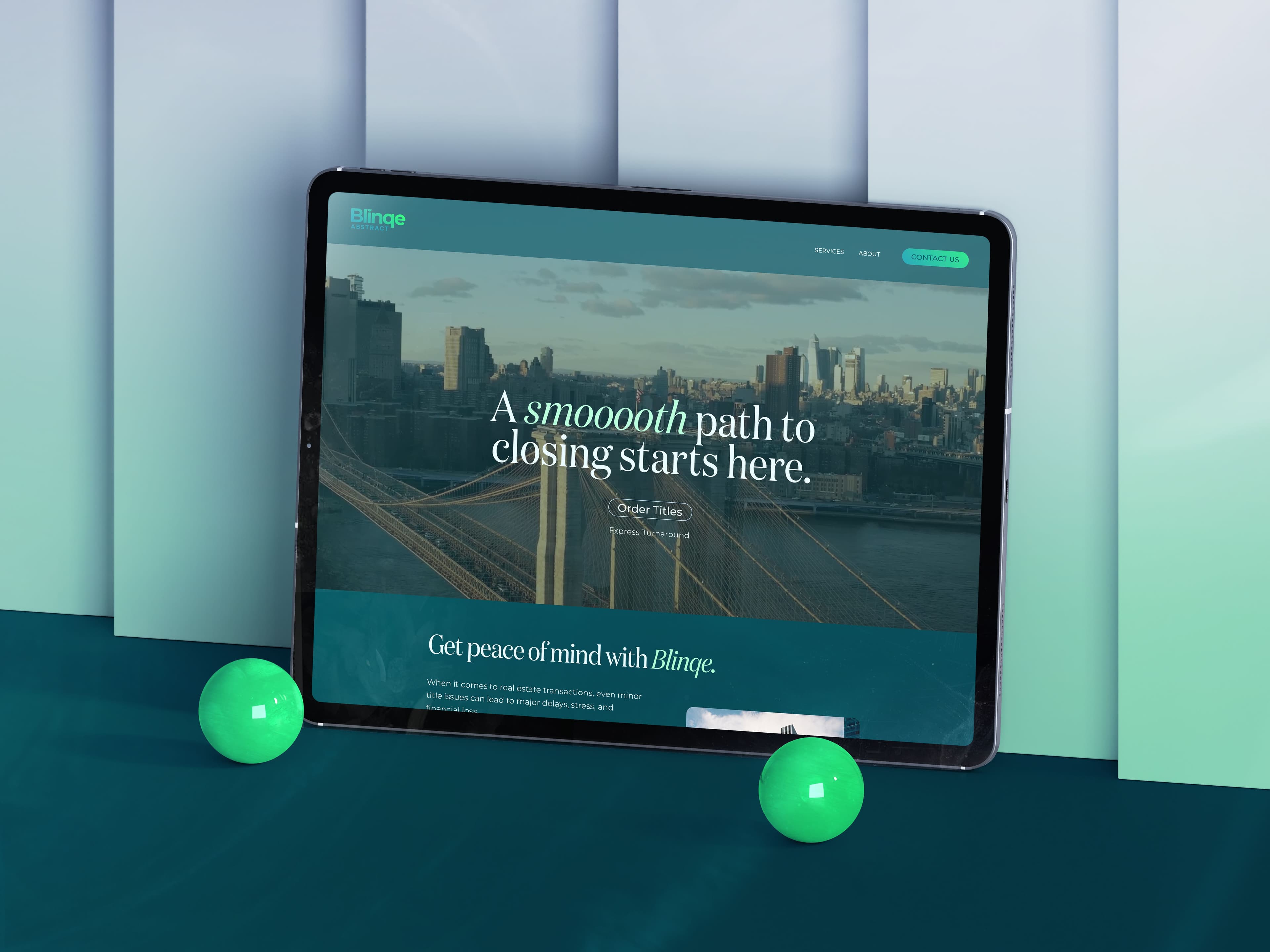 blinqe abstract website mockup with balls