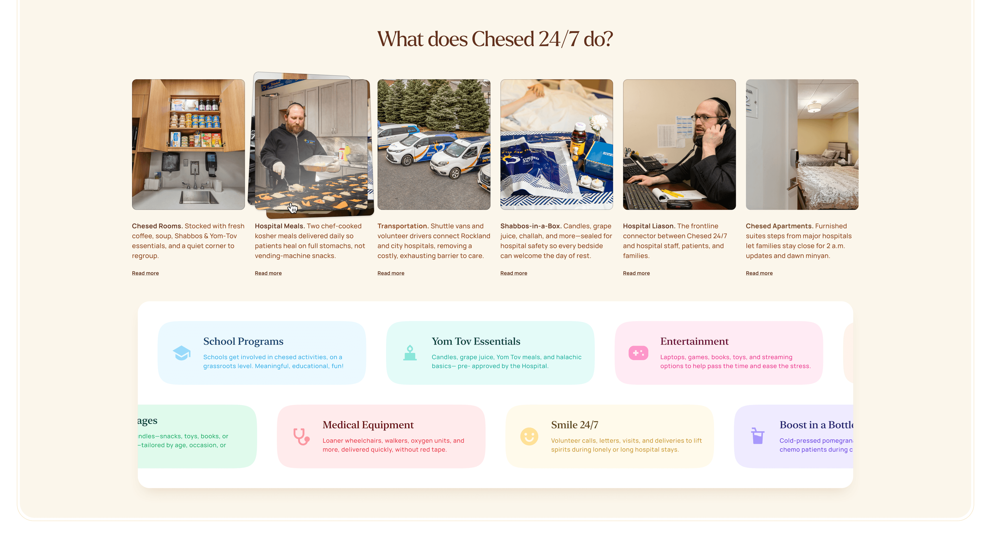 Chesed 24-7 Services Grid Chesed Rooms Hospital Meals Transportation Shabbos in a Box