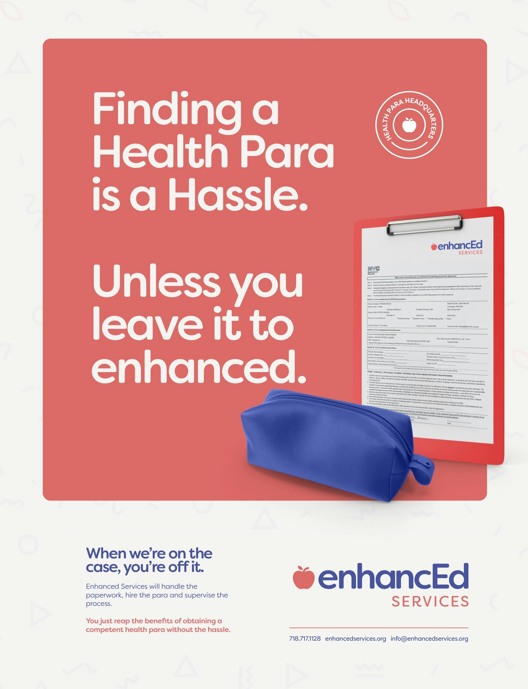 advertisement claiming that finding a health Para is a hassle.