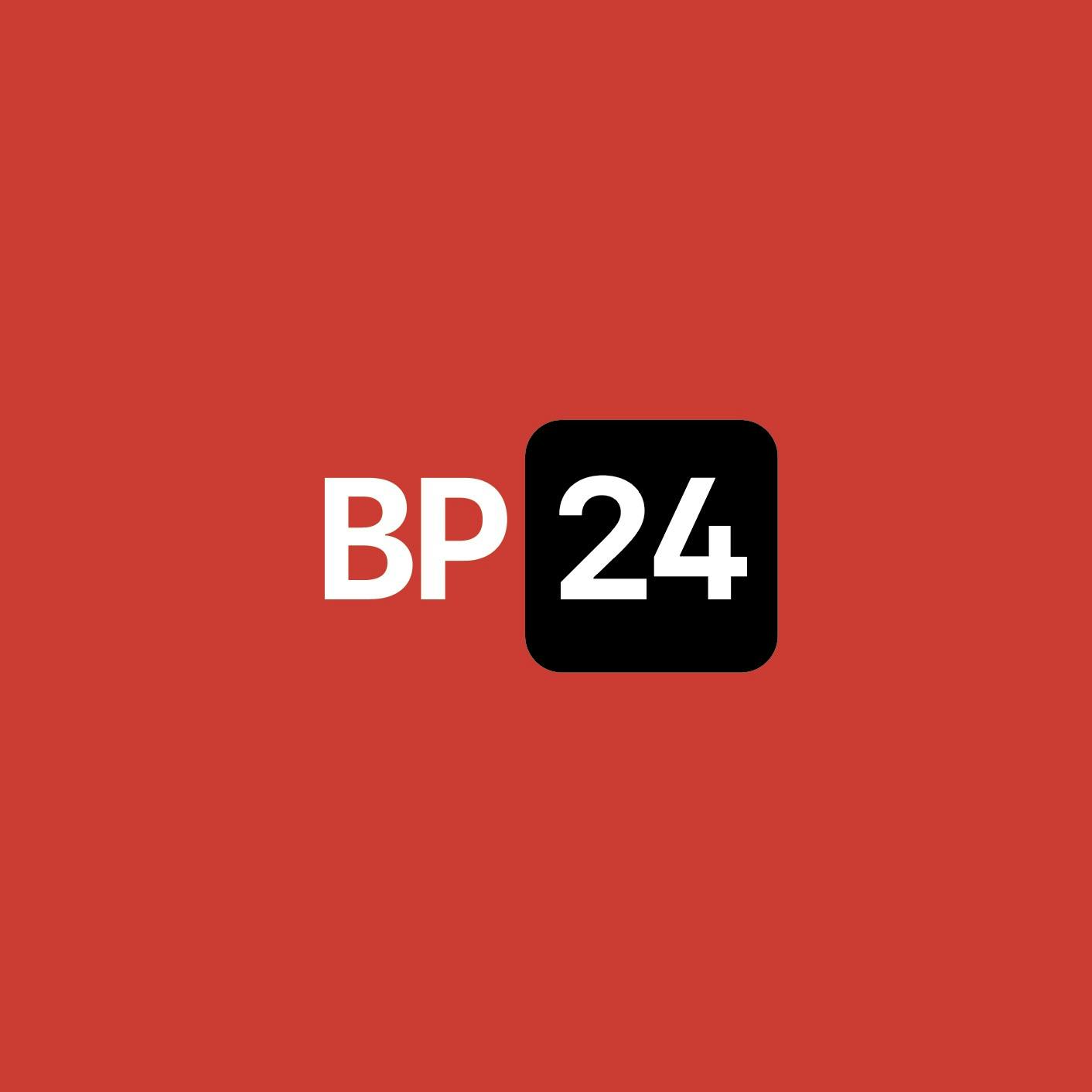 BP24 icon, black on red.