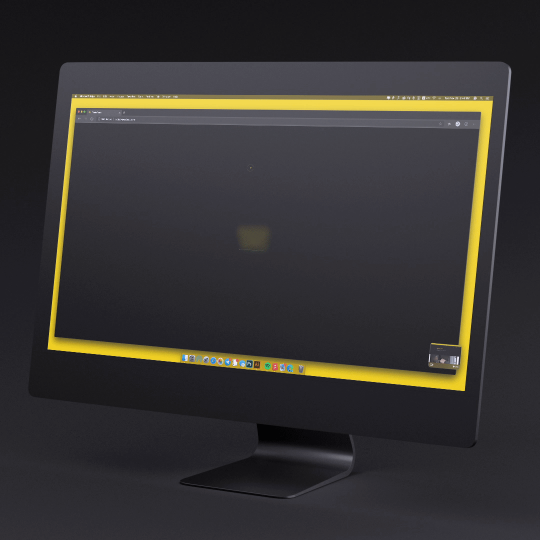 Animation of a website on a black iMac Pro monitor.