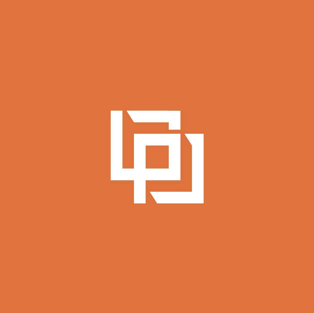 Solid Orange background with an icon of a L and P.