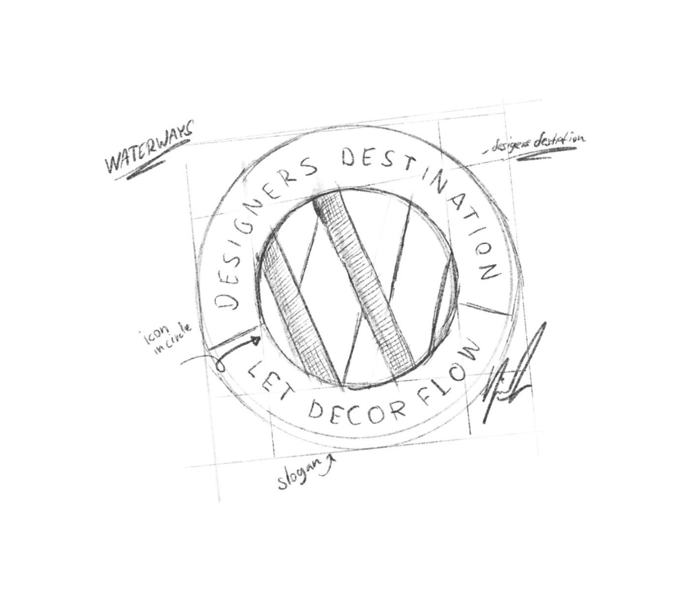 Hand drawn sketch with the letter W, logo.