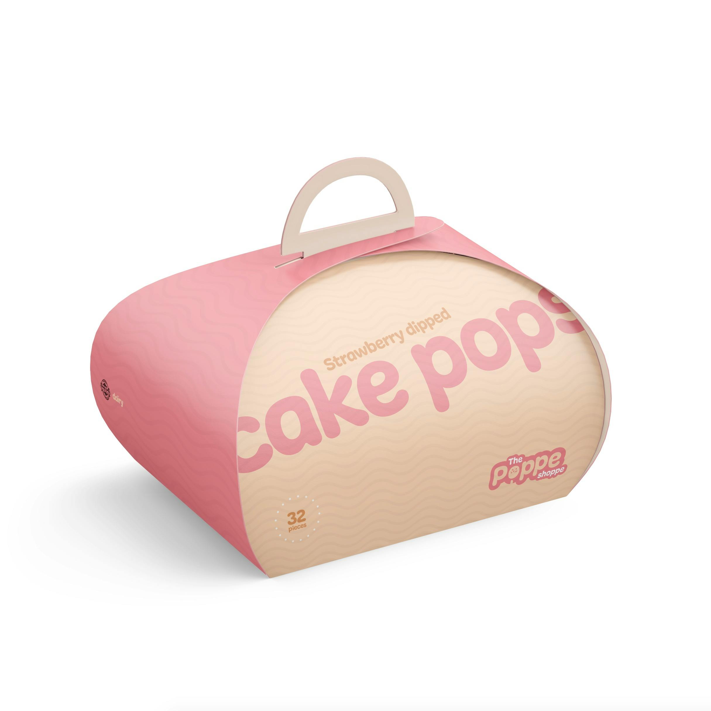 Packaging with the words Cake Pops: Strawberry Dipped.
