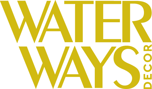 Modern, shaprp yellow logo for WaterWays Decor