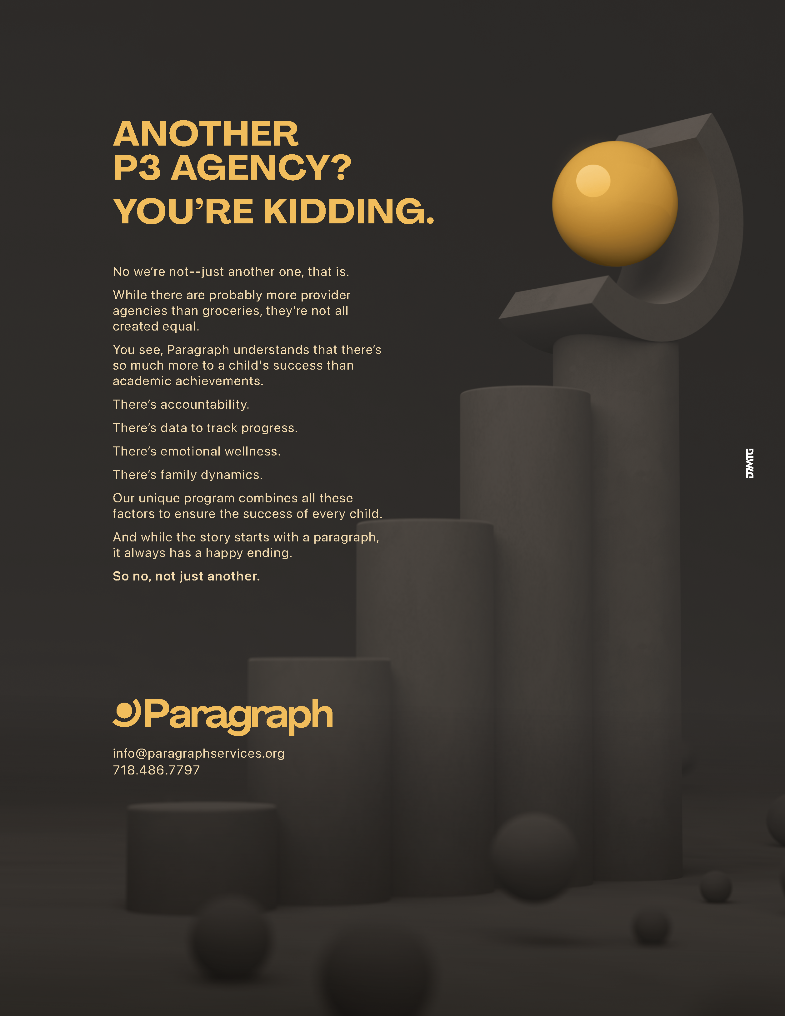 Advertisement with words: Another P3 Agency. You're kidding.