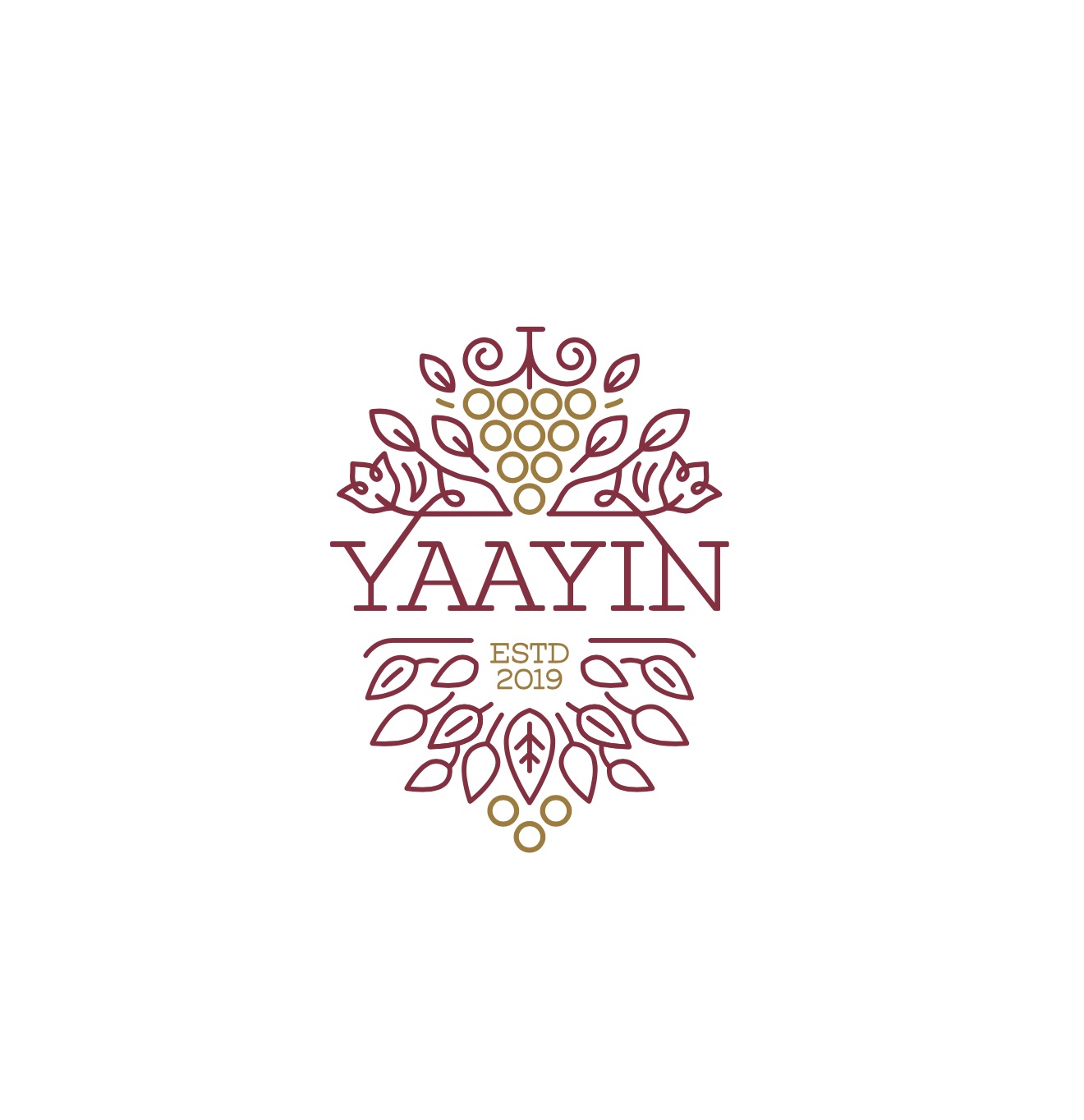 Yaayin logo, the word Yaayin is surrounded by linear grapes.